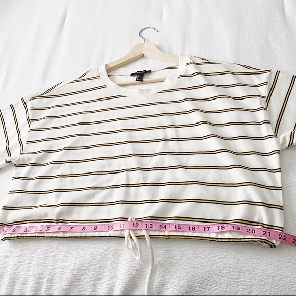 Yellow Black and White Stripe Cropped Drawstring Waist Top - Picture 5 of 9